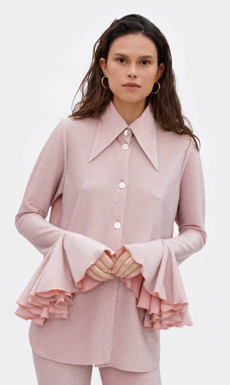 Sleeper Lurex Lounge Suit top in pink shimmer NWT size XS